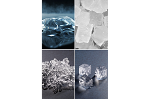 Featuring different Hoshizaki ice types: Crescent, Flaked, Cubelet, and Square ice