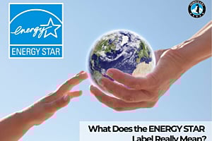 A graphic emphasizing the importance of environmental responsibility, featuring a hand holding Earth next to the ENERGY STAR logo, and displaying the Hoshizaki brand seal