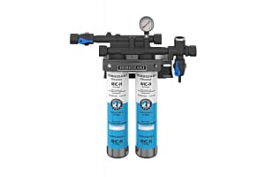 Hoshizaki H9320-52 dual water filtration system with 4HC-H cartridges and pressure gauge