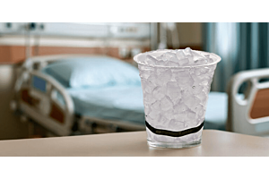 Hoshizaki cup of ice on a table in a hospital room